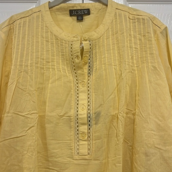 J. Crew Pintuck Lace-trim Top in Cotton Voile Pale Banana Yellow Size XXL - Picture 4 of 8